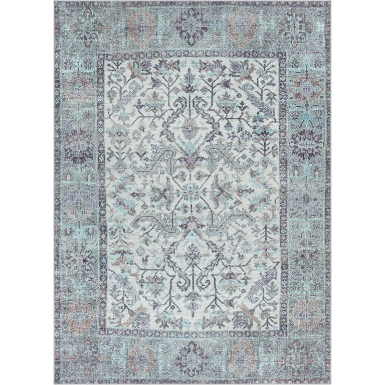 Well Woven Lotus Macon Beige Vintage Medallion Botanical Border 5'3" x 7'3" Machine Washable Flat... | Walmart (US)