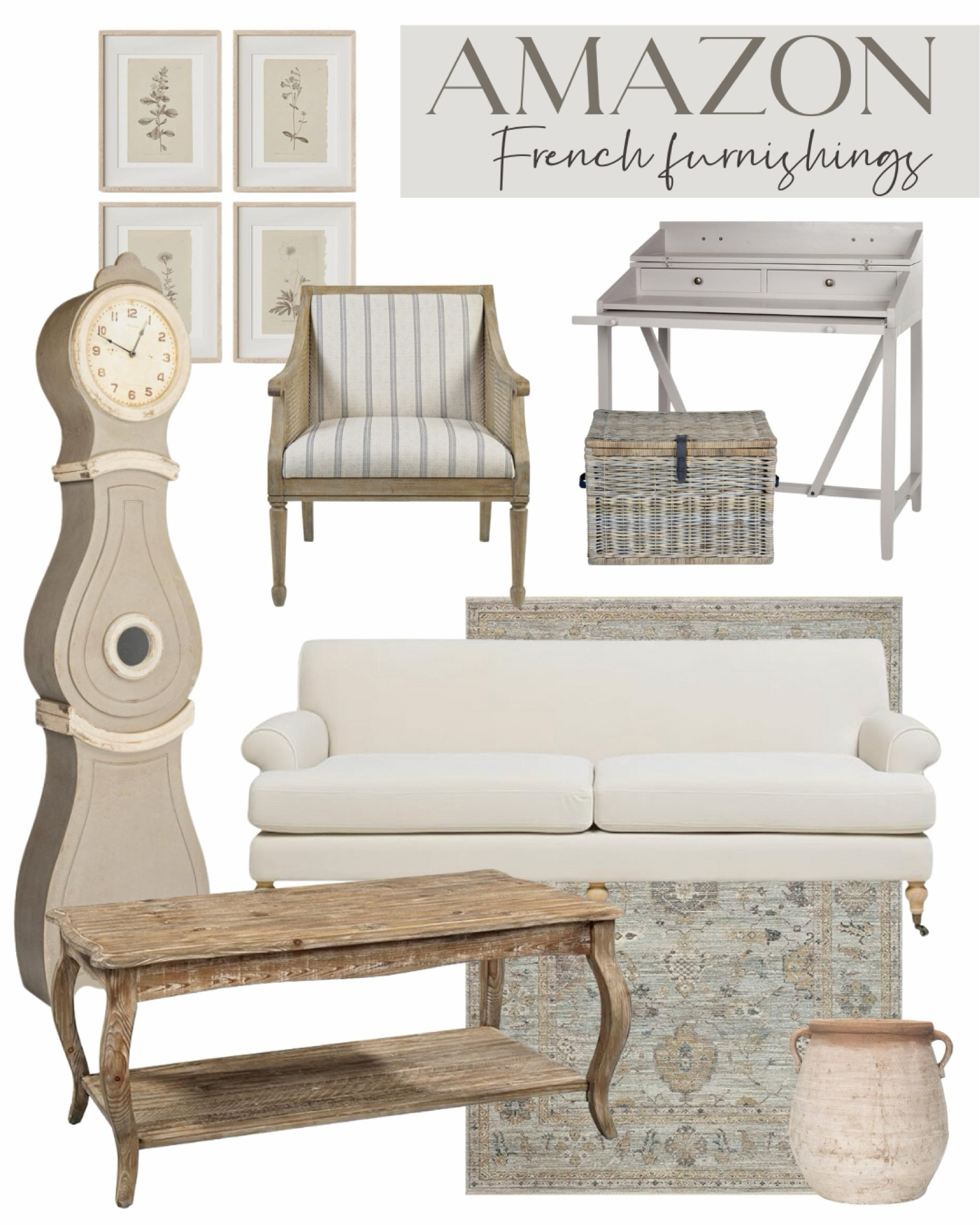 Amazon French furnishings


Home decor, coffee table, area rugs, rustic vase, sofa 

#LTKHome #LTKFindsUnder100