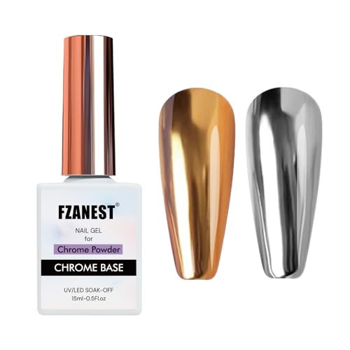FZANEST Chrome Base Coat Gel Base Top Coat for Chrome Nail Powder 15ml No Wipe Clear Gel Nail Polish High Gloss Mirror Shine Long Lasting Easy Application Soak off DIY Home Salon Art Design | Amazon (US)