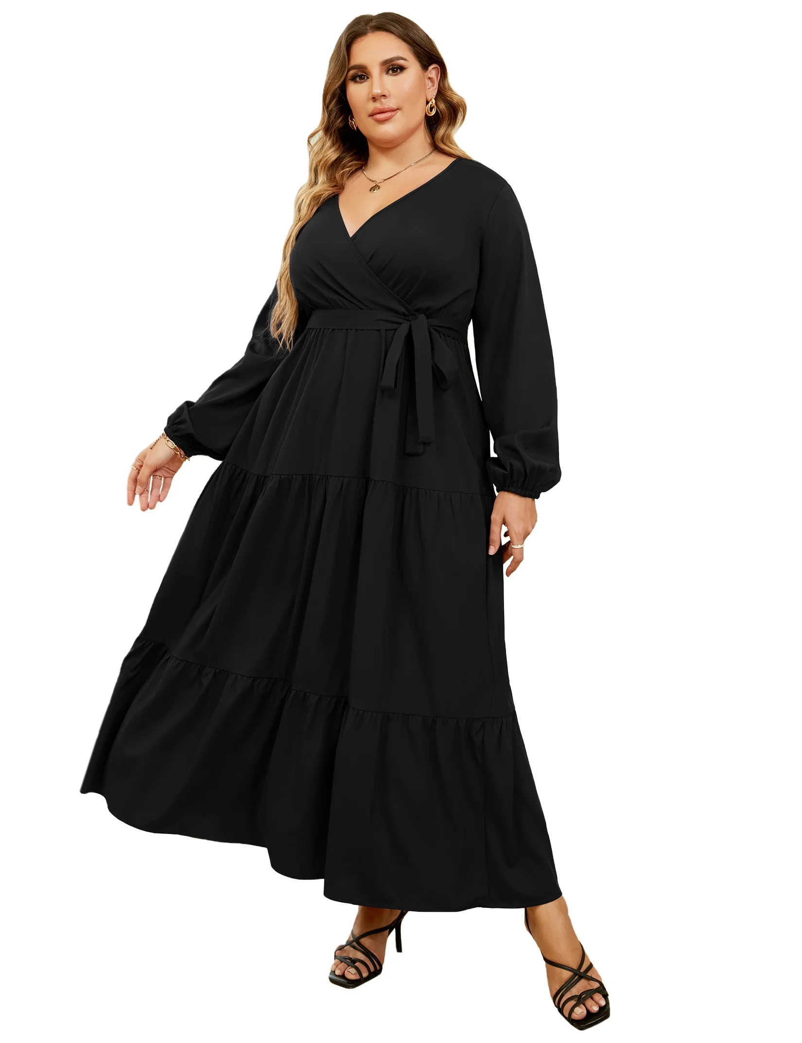 Women Long Long Sleeve Wrap V Neck Floral Printed Long Maxi Dress Plus Size | Walmart (US)