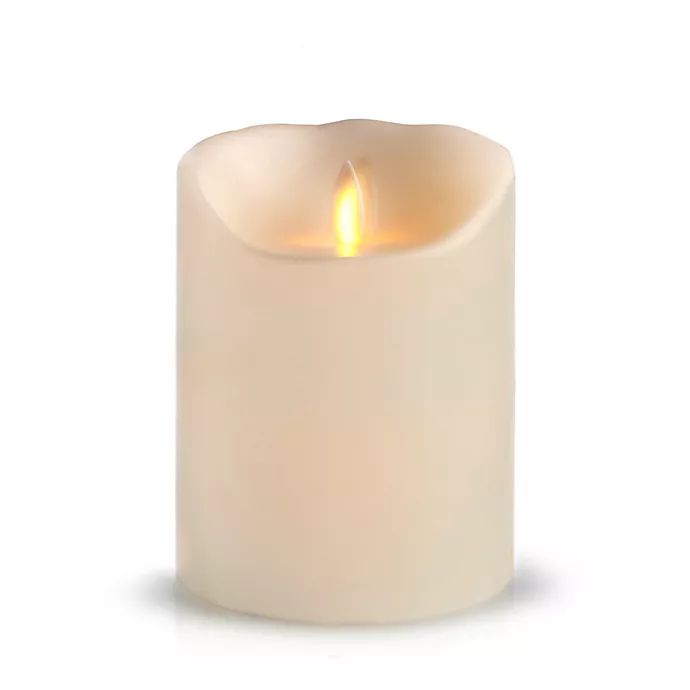 Luminara® Real-Flame Effect 4-Inch Pillar Candle in Ivory | Bed Bath & Beyond