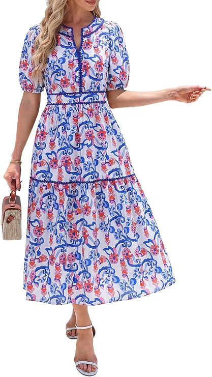 Kedera Womens Summer Boho Floral Midi Dress 2026 Casual Long Sleeve V Neck Flowy Beach Vacation L... | Amazon (US)