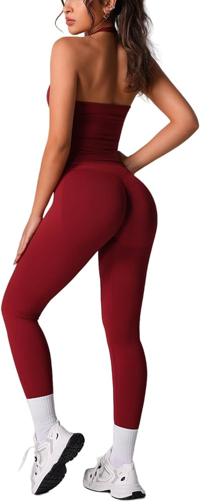 ABOCIW Workout Sets for Women Seamless Scunch Butt Lifting Impact Leggings Halter Sports Bra 2 Pi... | Amazon (US)