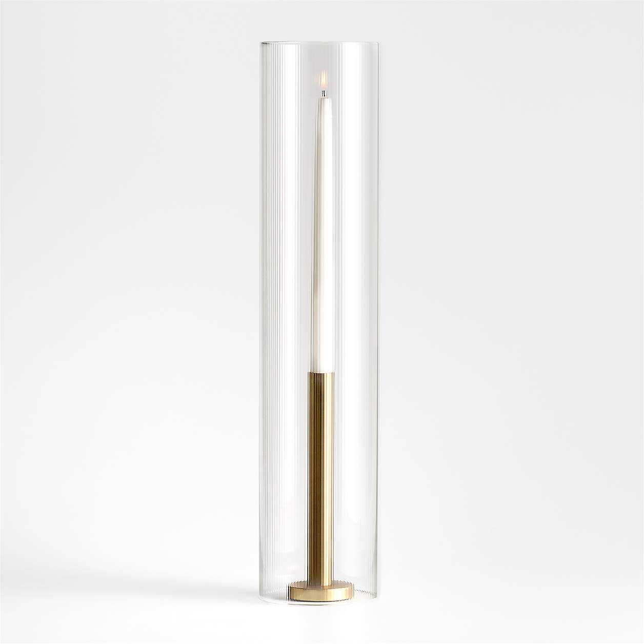Orion Large Brass Finish Taper Candle Holder with Tall Fluted Glass Candle Holder Sleeve | Crate ... | Crate & Barrel