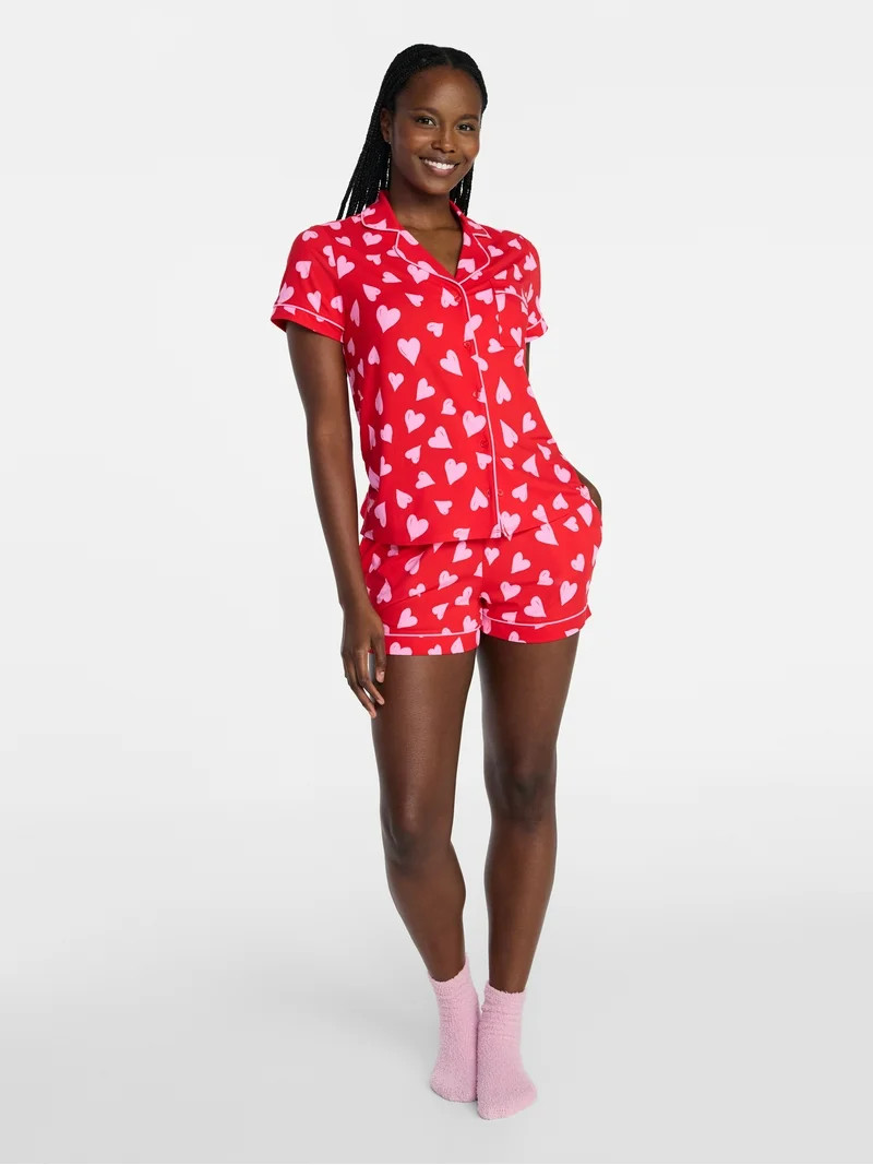 Joyspun Women's Dreamy Soft Collection Notch Top and Shorts Pajama Set, 2-Piece, Sizes XS-3X | Walmart (US)