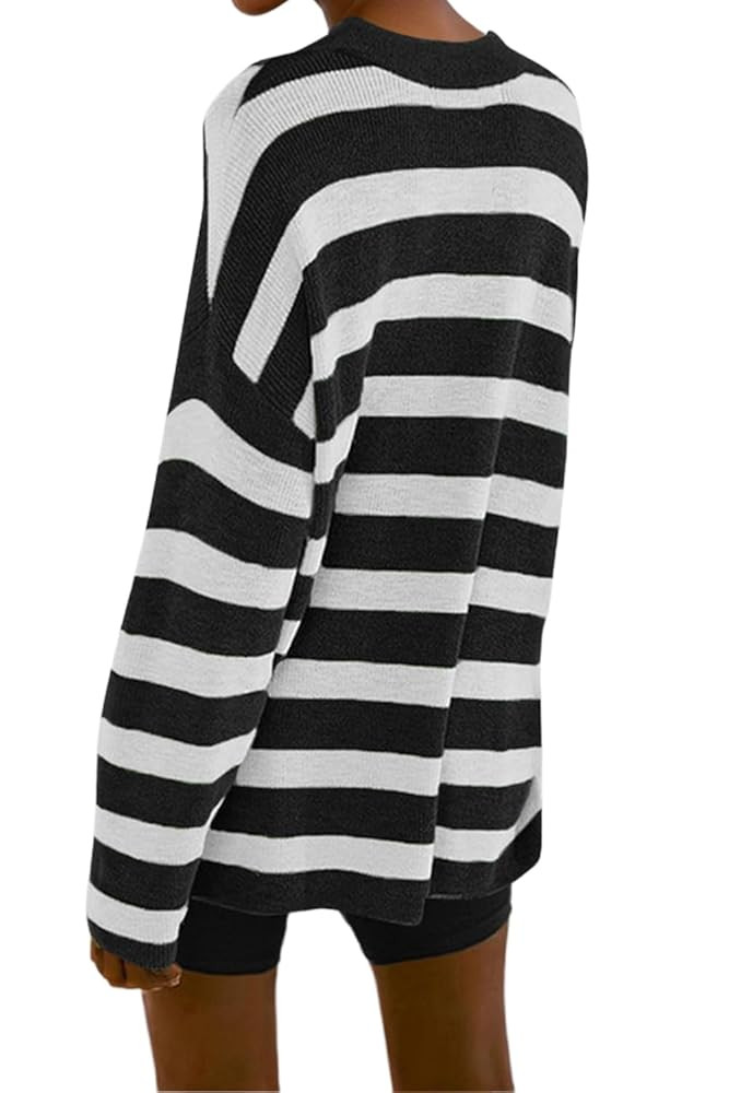Poetsky Womens Oversized Striped Batwing Long Sleeve Crewneck Cable Knit Spring Fall Pullover Swe... | Amazon (US)