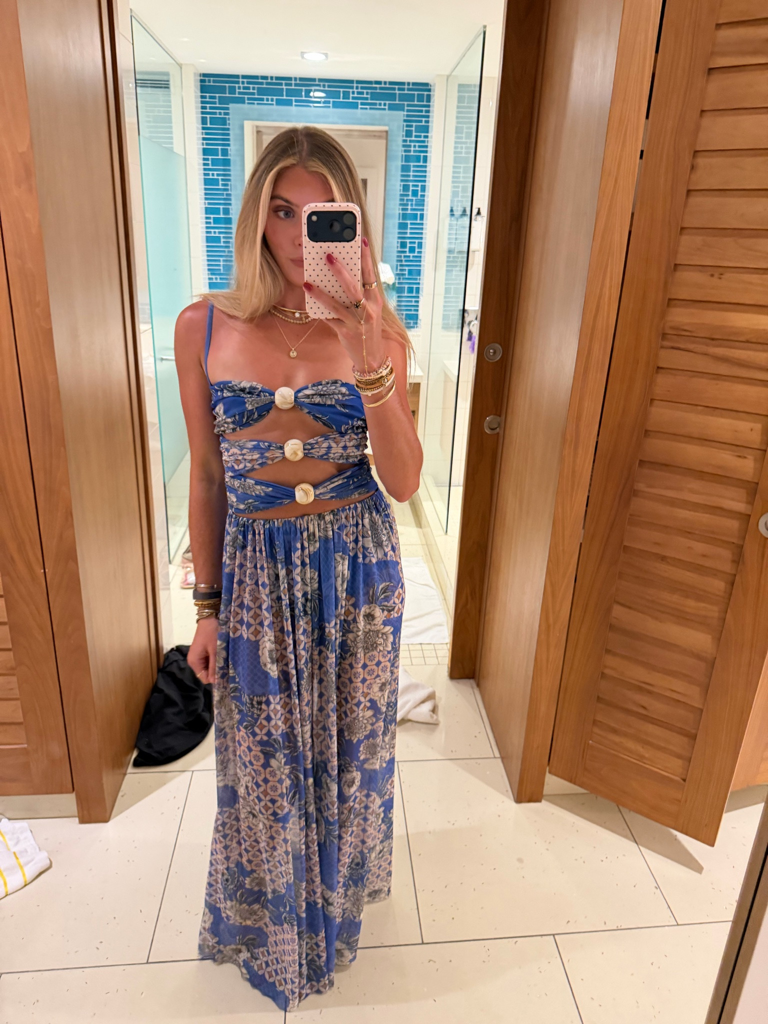 My last dress of the trip! This is from Agua Bendita size xs Meeg Dress in Blue. My necklaces are all @electricpicks my shoes are from amazon they are YSL look for less and I wore my green Gucci bamboo purse.

#LTKootd #LTKTravel #LTKdayinmylife