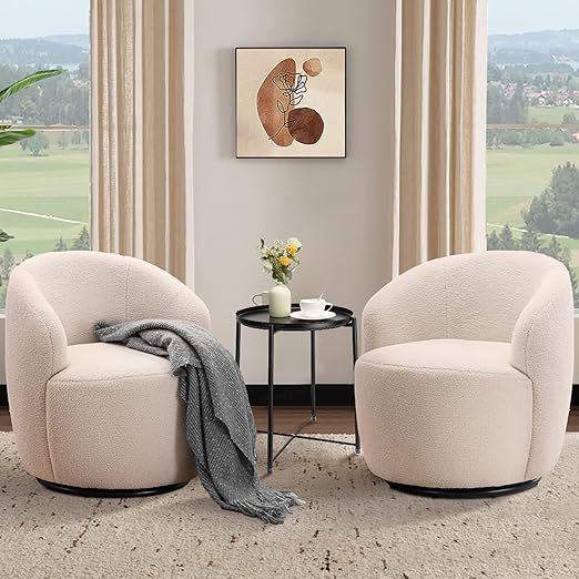 Swivel Barrel Chair Living Room Set of 2, Small Child Chair for Small Space Comfy Round Sofa Chai... | Amazon (US)