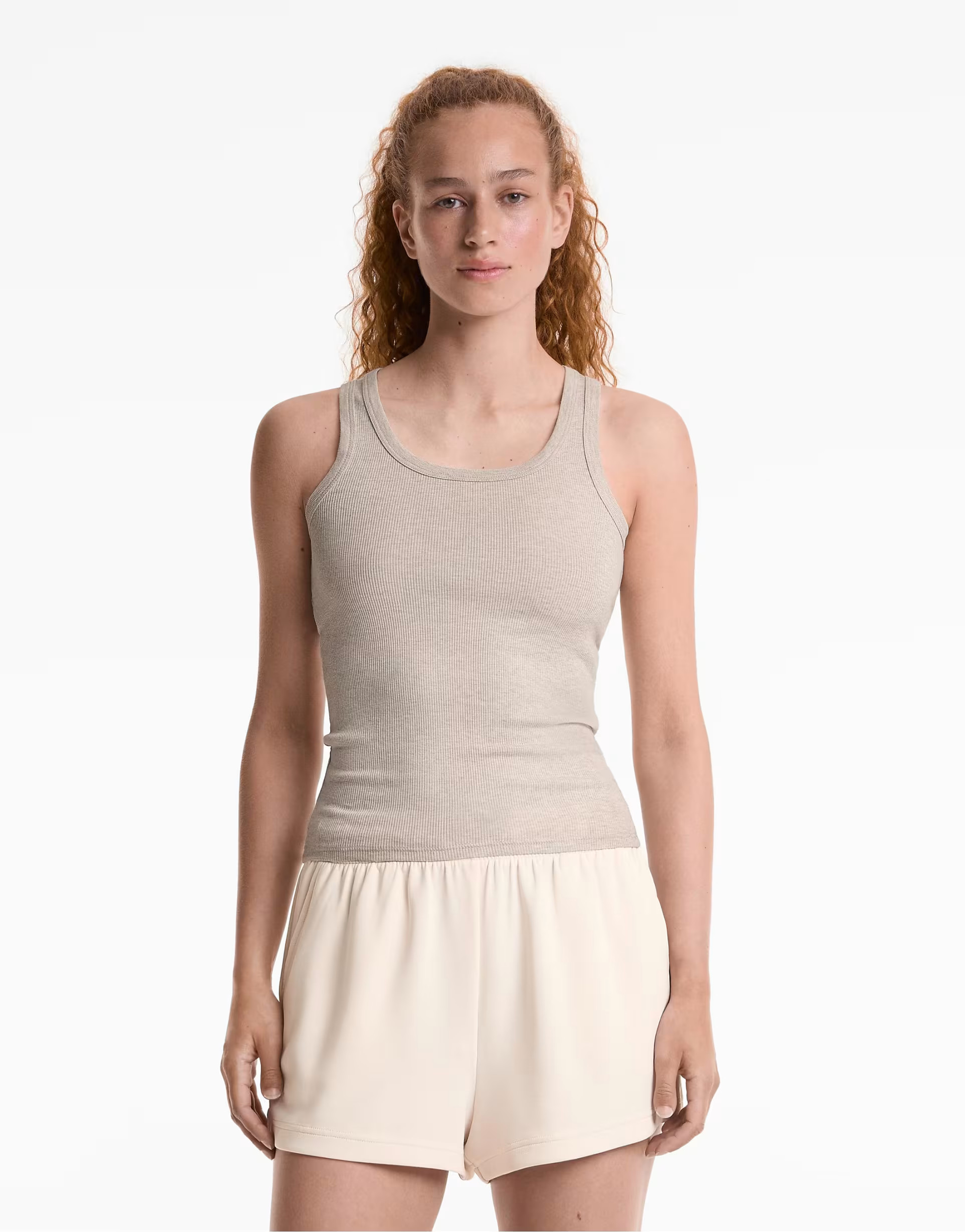 OYSHO Sleeveless rib top with cotton and modal in sand melange | ASOS (Global)