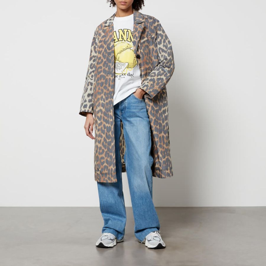 Ganni Leopard-Printed Shell Belted Coat | Coggles (Global)
