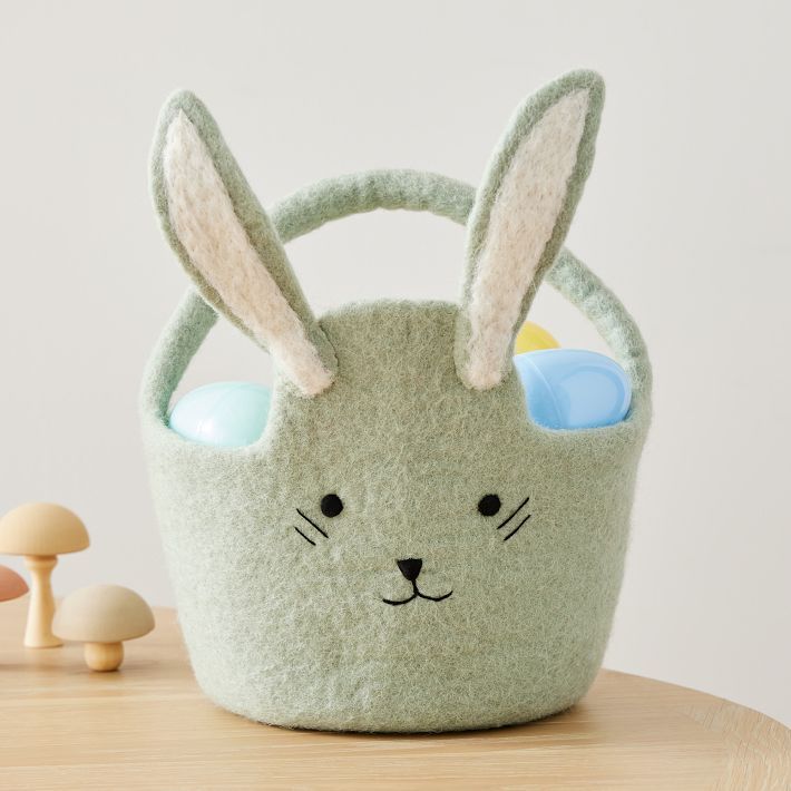 Felt Bunny Easter Bucket, Green | West Elm (US)