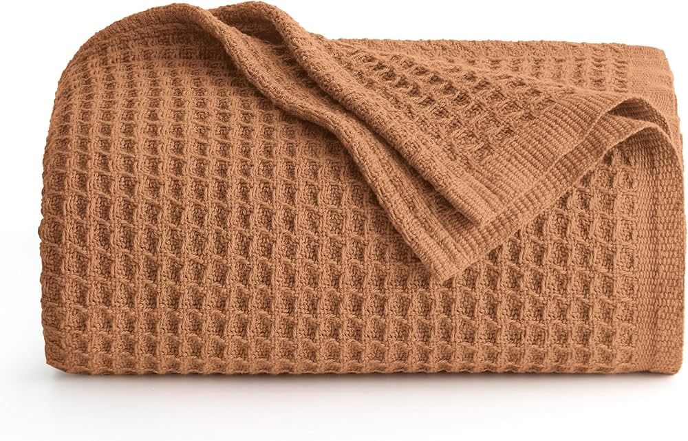 Bedsure 100% Cotton Large Throw Blankets for Couch - Waffle Weave Orange Throw Blankets for Bed, ... | Amazon (US)