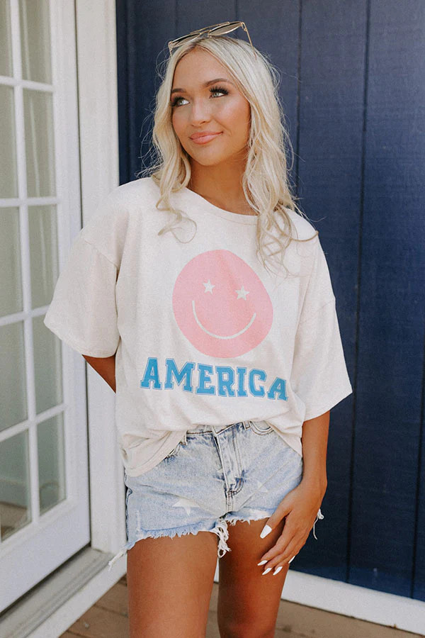 America Smiley Face Graphic Tee | Impressions Online Boutique