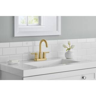 Dorind 4 in. Centerset 2-Handle High-Arc Bathroom Faucet in Brushed Gold | The Home Depot