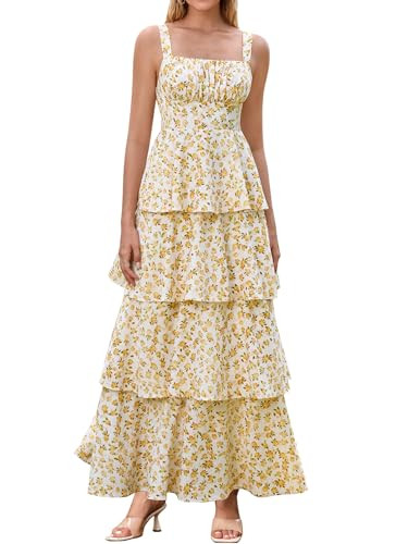 KUTUMAI Floral Maxi Dress Ruffle Tiered Flowy Tea Party Wedding Guest Dresses for Women Summer 20... | Amazon (US)