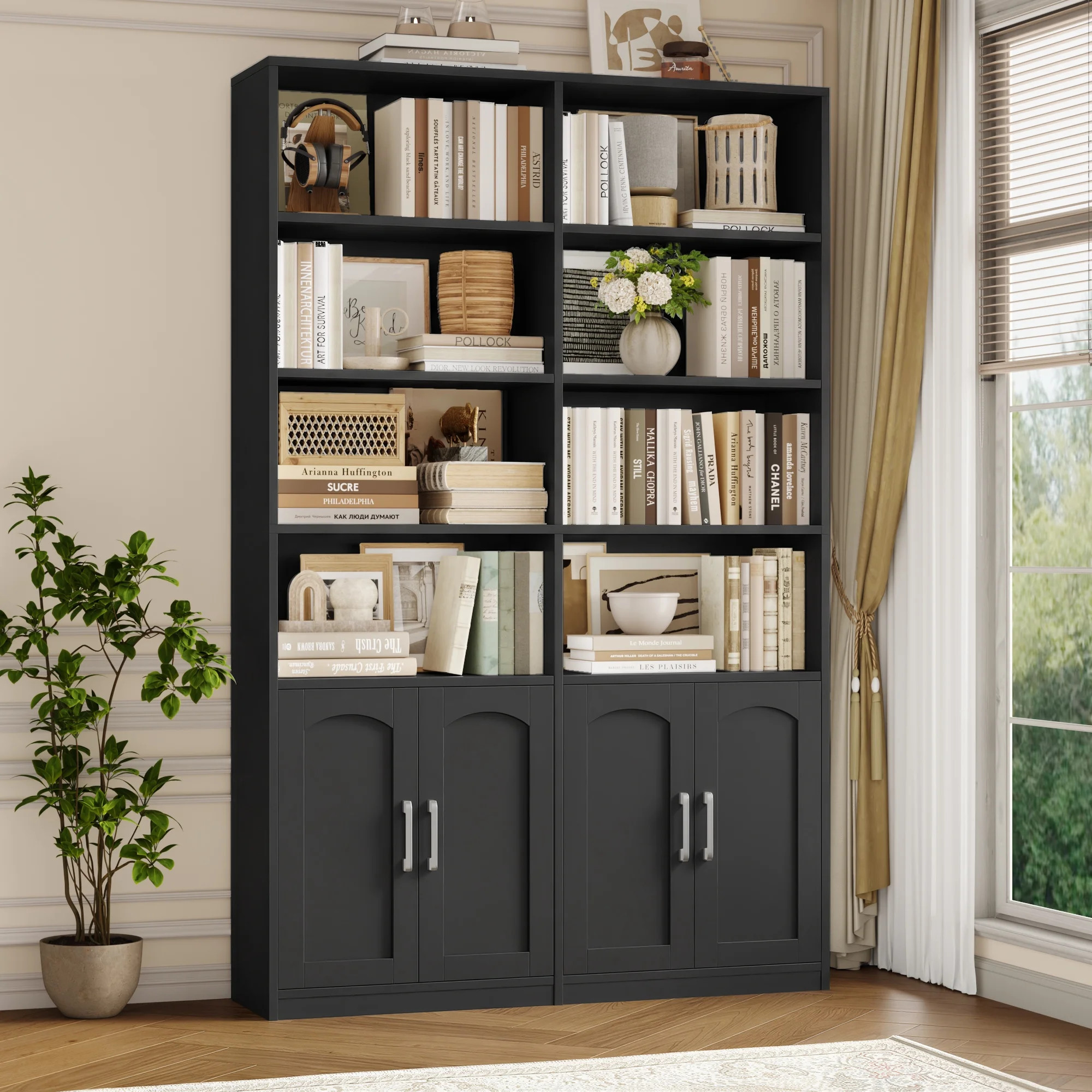Homfa 73″ Tall Bookcases with Doors, 8 Cubes 6-Tier Double Row Bookshelf, Black Bookcase for Living Room Home Office | Walmart (US)