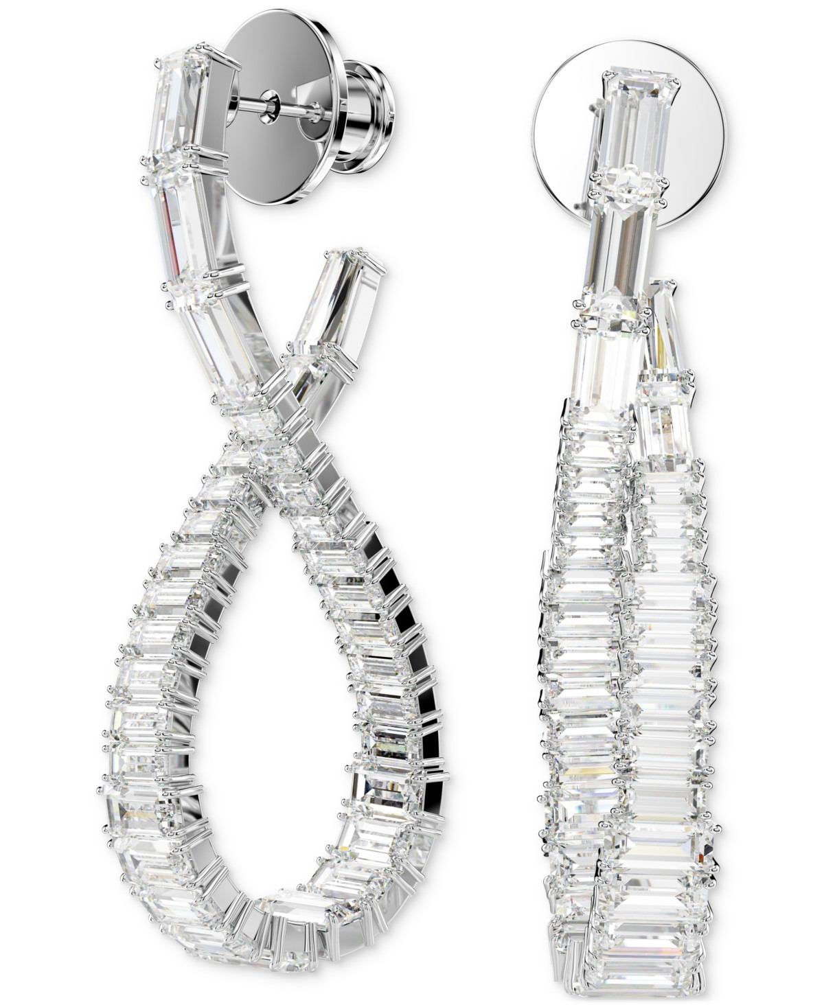Swarovski Rhodium-Plated Baguette Crystal Infinity Drop Earrings - Silver | Macy's