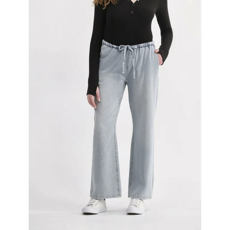 No Boundaries Mini-Waistband Wide Leg Pants, 30” Inseam, Women's and Women's Plus | Walmart (US)
