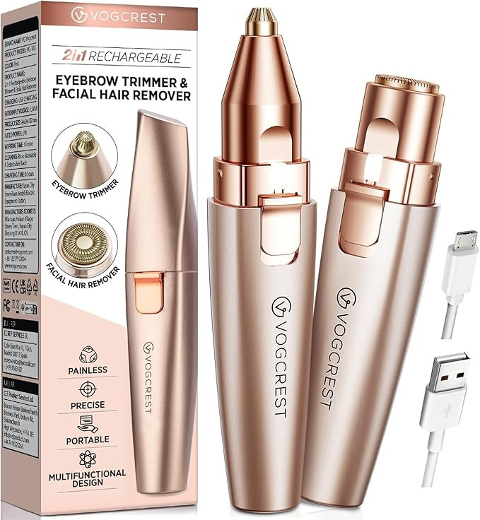 Eyebrow Facial Trimmer: 2 in1 Rechargeable Facial Hair Removal and Eyebrow Shaver - Face Lips Bod... | Amazon (US)