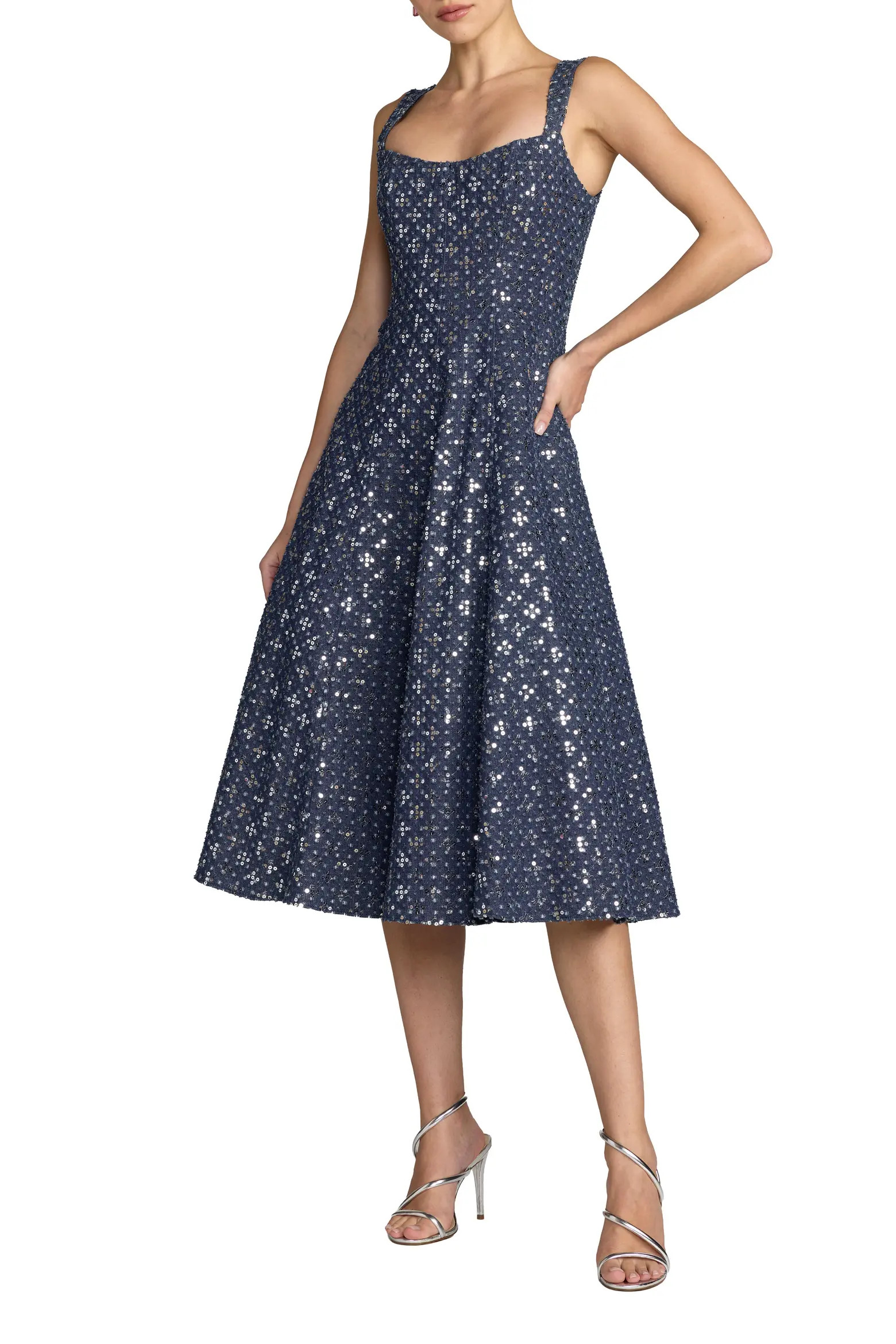 Mac Duggal Sleeveless Sequin Denim Midi Dress (Women) | Nordstrom | Nordstrom