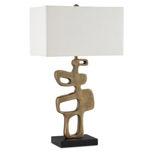 Meldi Mid Century Modern Antique Brass Aluminum Granite Base Table Lamp | Kathy Kuo Home