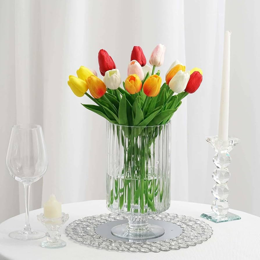 Efavormart 2 Pack 9" Ribbed Pedestal Glass Vases Heavy Duty Glass Candle Holder Clear Vase Jar wi... | Amazon (US)