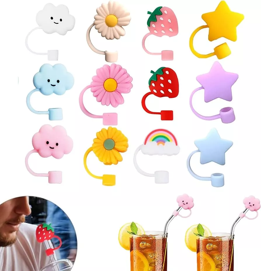 Cute Dogs Straw Tips Covers,Food Grade Reusable Silicone Straw Tip,funny Straw Covers Cap Plugs,Anti-dust Soft Straw Toppers Drinking Straw Tips