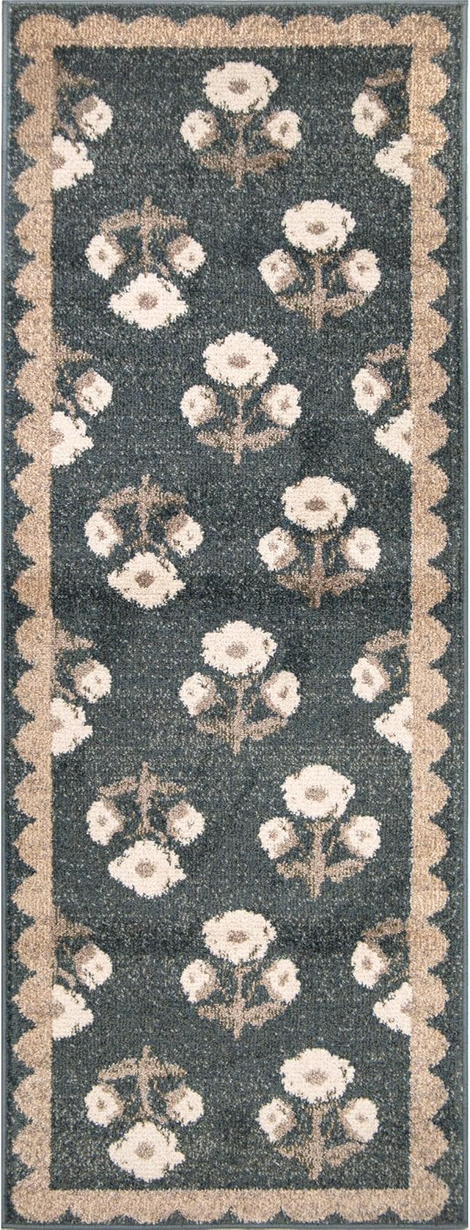 Jenni Yolo Home Louise Runner Rug - 2'7" x 7' Blue Rectangle, Classic Floral with Scalloped Borde... | Amazon (US)