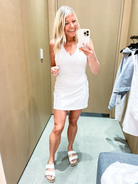 Love this white tennis dress with white Birkenstocks. Size small dress. Go up in size if you are larger in the chest. I should have tried on the medium (my bra size). Alo yoga 


#LTKfitness #LTKSeasonal #LTKActive