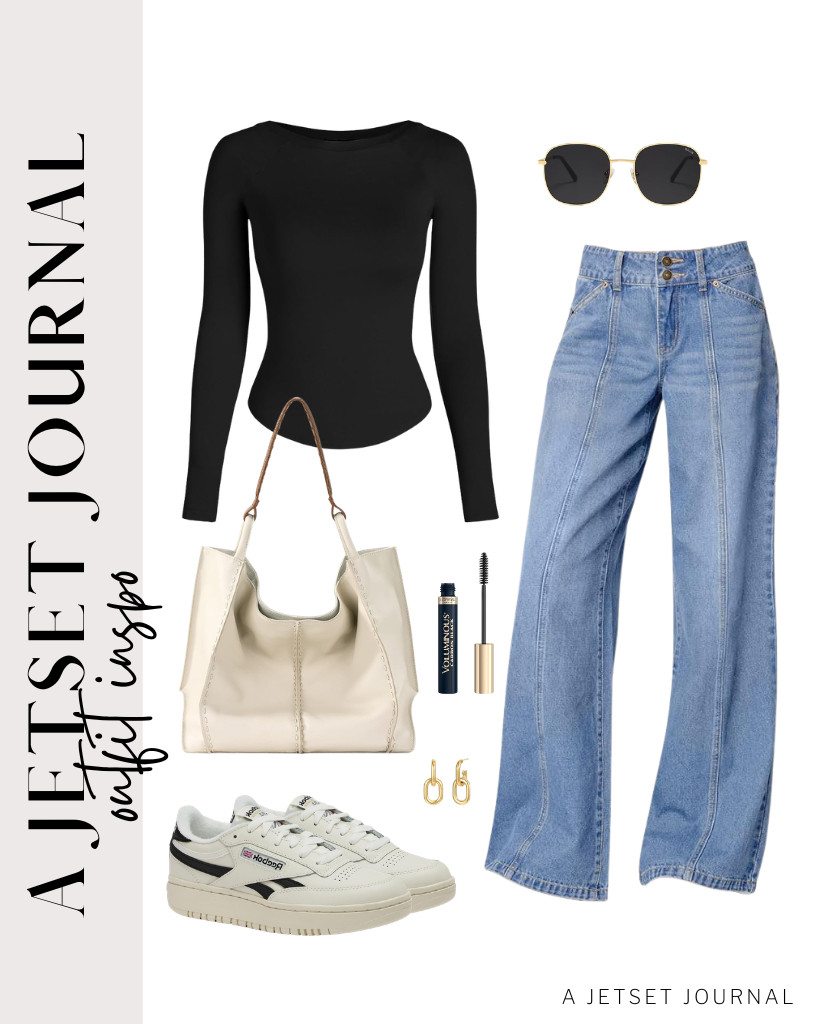 I always love wearing a black fitted top paired with wide-leg jeans. It’s an easy outfit to style and perfect for traveling. You can complete the look with dark SOJOS sunglasses, white sneakers, and The Sak Los Feliz large tote for your essentials. 

 #LTKSeasonal #LTKSaleAlert #LTKTravel