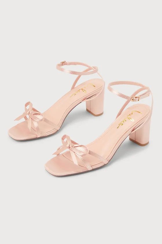 Rezzy Rose Gold Satin Bow Ankle Strap High Heel Sandals | Lulus (US)