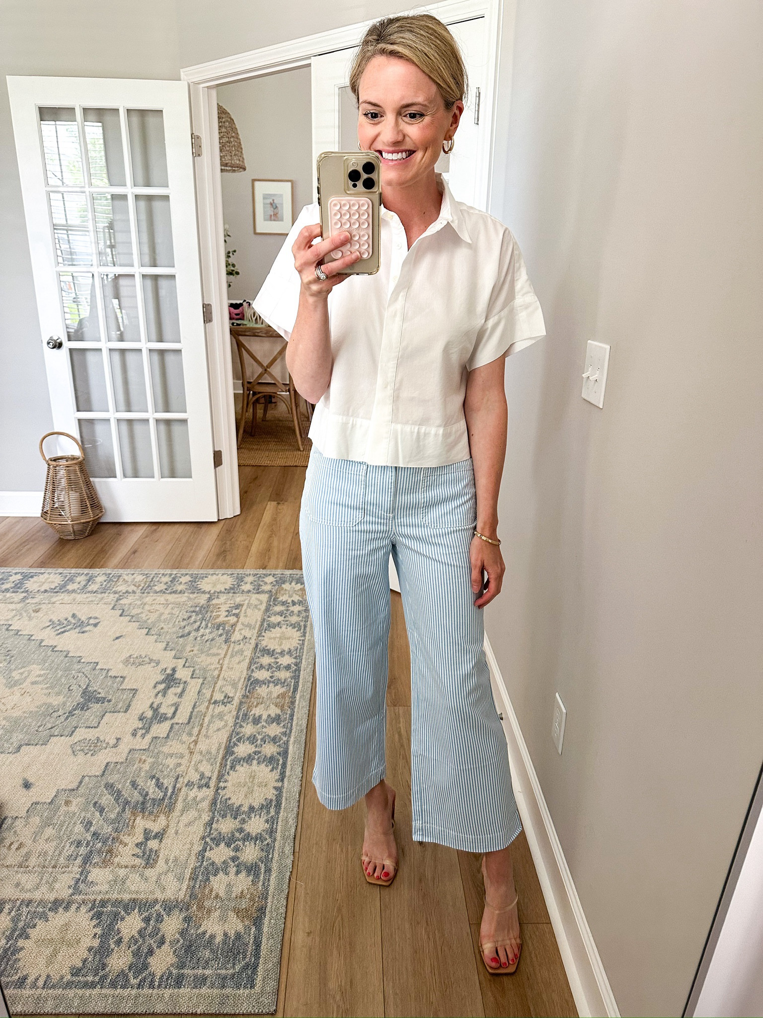 These pin striped pants! 😍 Wearing them with a new favorite button down top! 

Tagged a few other items I've picked up as well to create a mix and match capsule wardrobee

#LTKworkwear #LTKSeasonal #LTKsalealert
