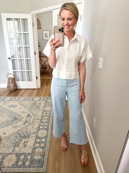 These pin striped pants! 😍 Wearing them with a new favorite button down top! 

Tagged a few other items I've picked up as well to create a mix and match capsule wardrobee

#LTKworkwear #LTKSeasonal #LTKsalealert
