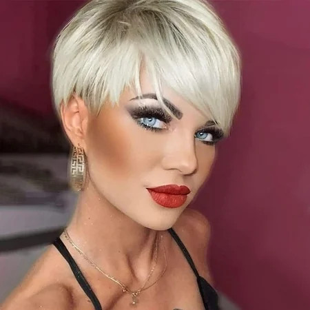 Creamily Short Wigs for Women Platinum Blonde Wig Synthetic Blonde Wigs with Bangs Blonde Wigs with Dark Root Wig Cap | Walmart (US)