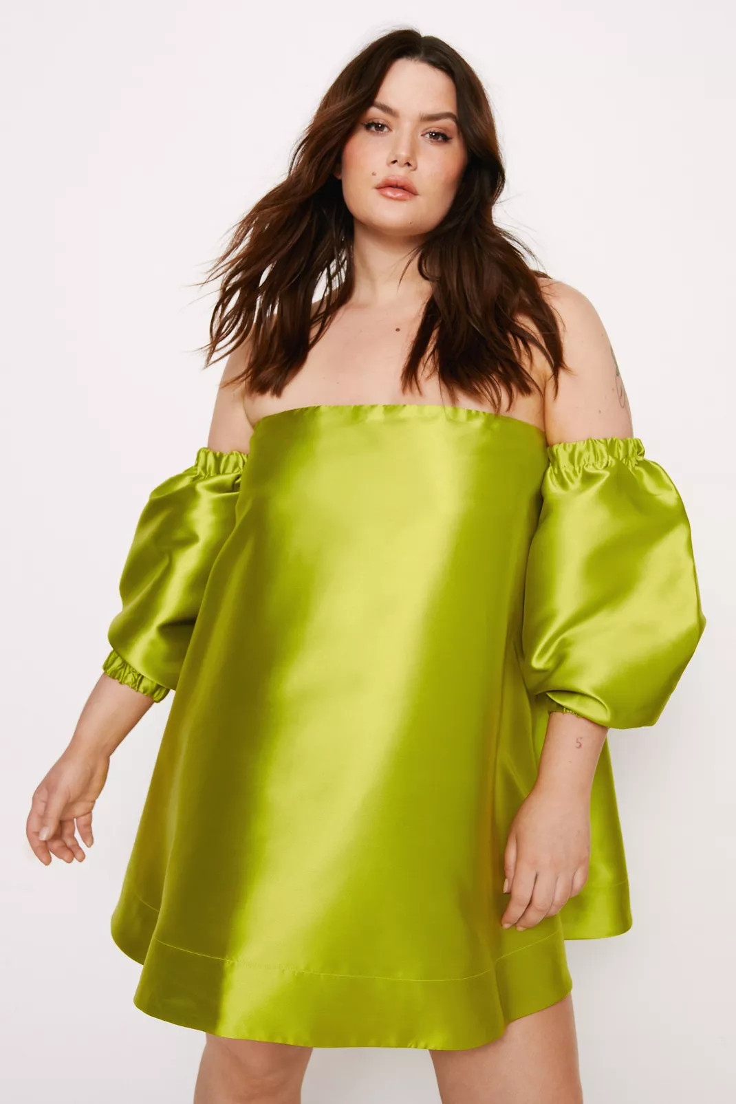 Plus Size Structured Off The Shoulder Puff Sleeve Mini Dress | Nasty Gal US
