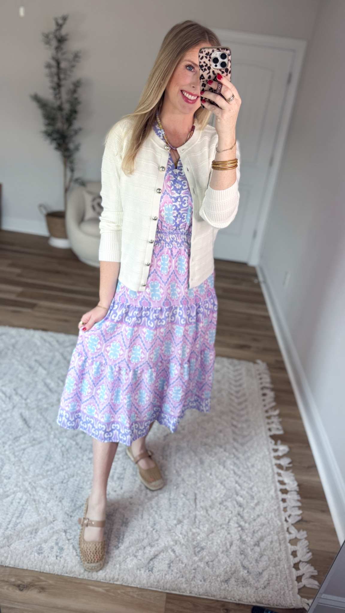 Daily try on, Walmart outfit, Walmart fashion, Walmart try on, printed midi dress, puckered cardigan, time and tru 

#LTKmomlife #LTKootd #LTKWorkwear