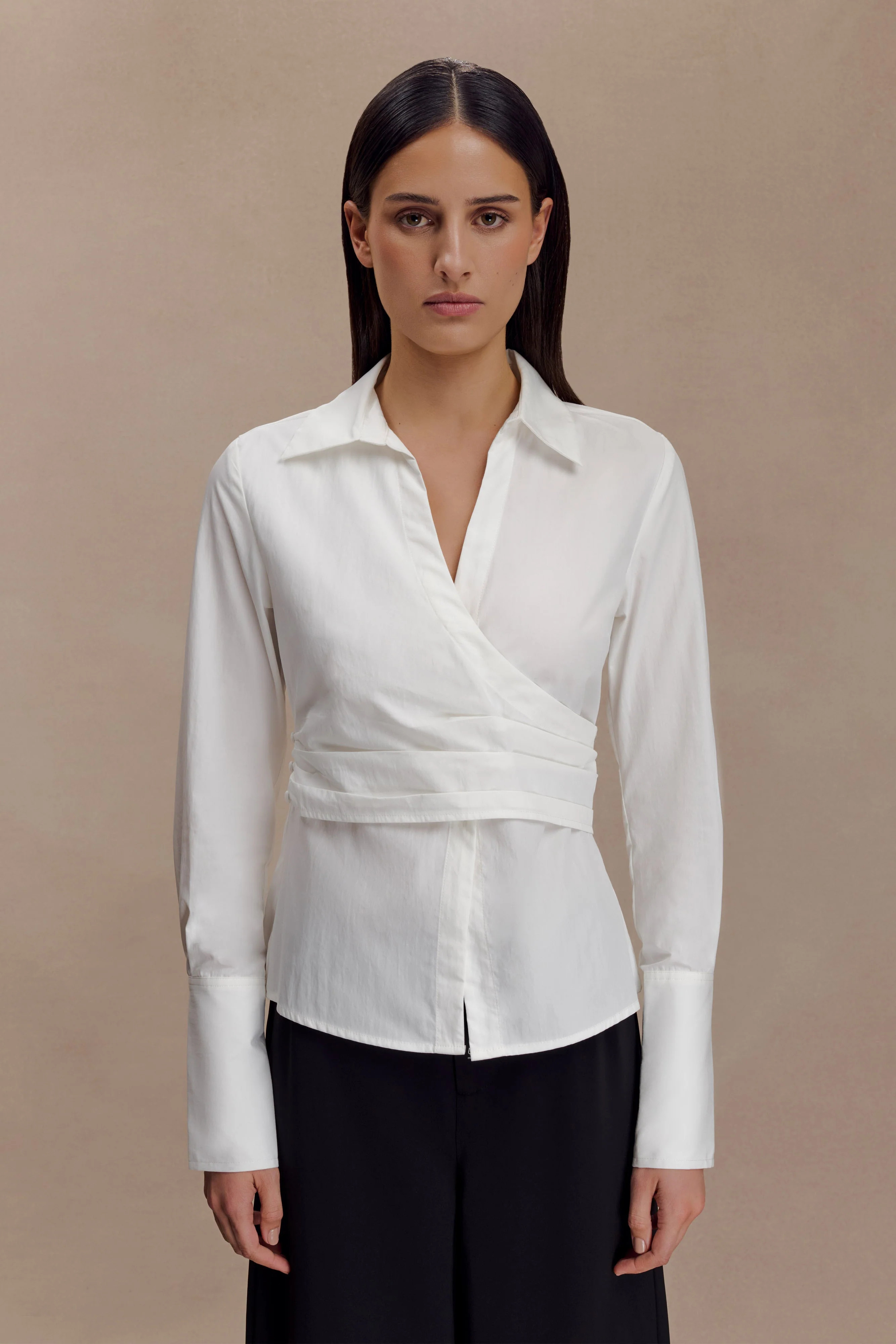 Eugenia Wrap Cotton Shirt - White | MESHKI US