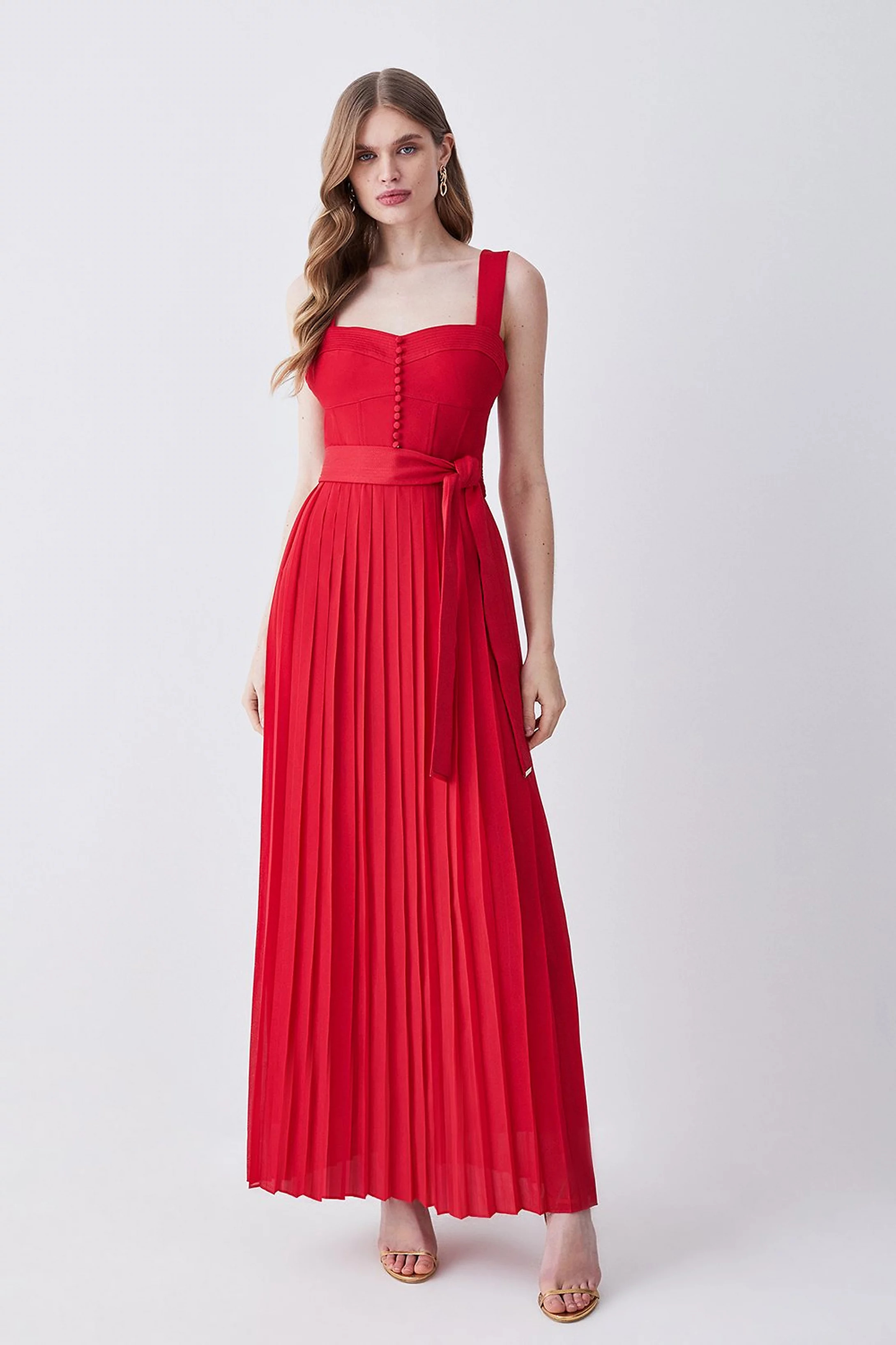 Top Stitch Satin Woven Midi Dress | Karen Millen UK + IE + DE + NL