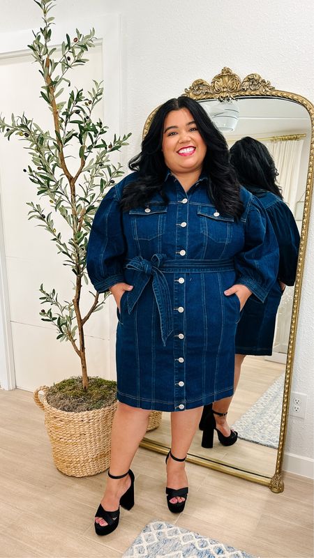 Smiles and Pearls LOVES this denim dress for fall! It fits so well, she did size up to a size 20.
👖 It has pockets and a nice thick tie that's very retro inspired! It's the perfect fall dress! There is also a light wash available. Also, these velvet platform heels are so good. They’re very comfortable, wide width friendly and true to size. 
Fall dress, work wear outfit, teacher outfits, denim dress, velvet heels, wide width friendly heels, plus size outfits, plus size fashion, Walmart, Eloquil Elements, Walmart find, fall wedding, family photos, fall fashion, Thanksgiving, family photos


#LTKCyberWeek #LTKplussize #LTKHoliday