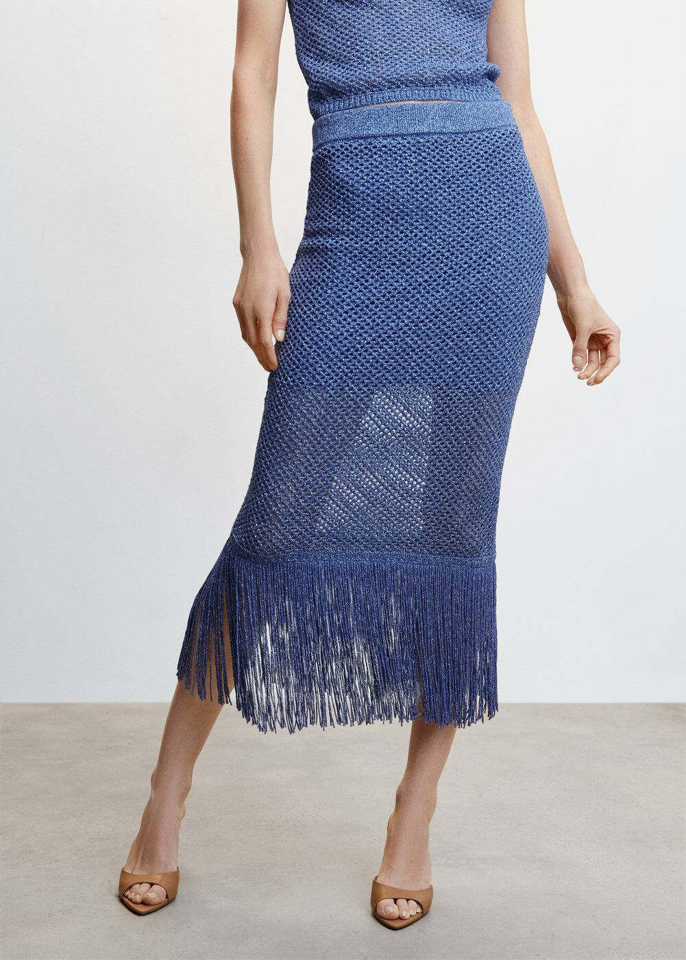 Fringed detail knitted skirt -  Women | Mango USA | MANGO (US)