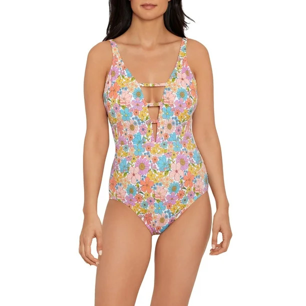 Time and Tru Women’s V Strappy Front One Piece Swimsuit | Walmart (US)