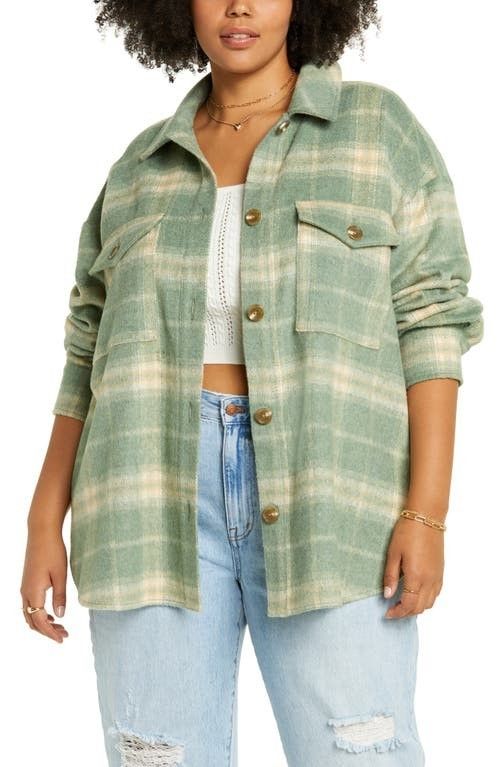 BP. Plaid Brushed Shacket in Green Hedge Plaid at Nordstrom, Size 3X | Nordstrom