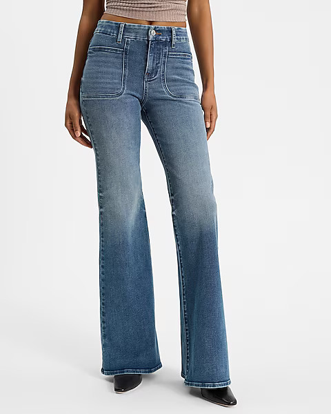Mid Rise Medium Wash FlexX '70s Flare Jeans | Express