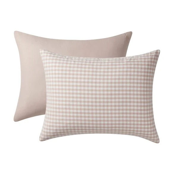 My Texas House Collins 2-Piece Taupe Gingham Cotton Comforter Set, Twin/Twin XL | Walmart (US)