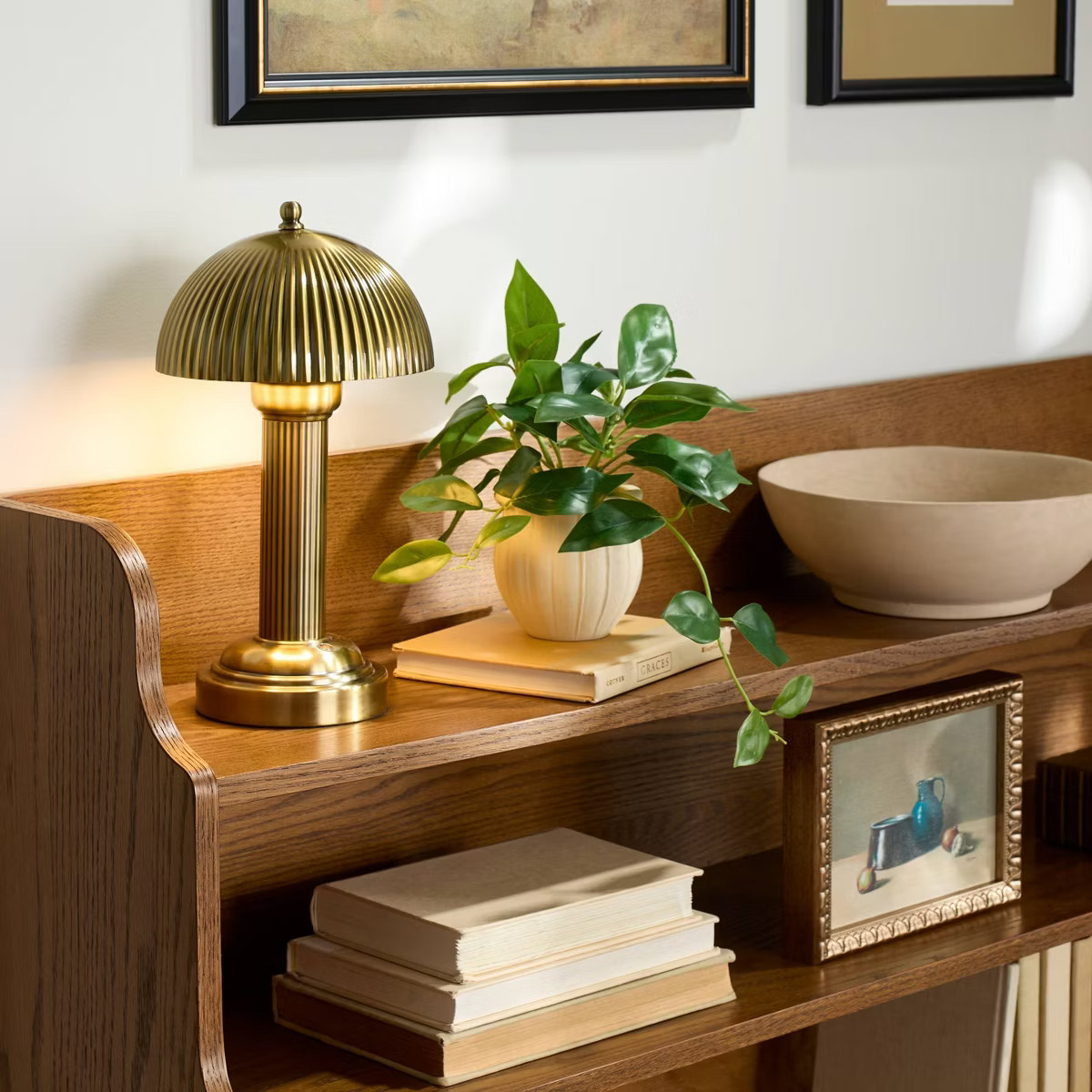 11.5" Fluted Metal Rechargeable Library Table Lamp (Includes LED Light Bulb) - Hearth & Hand™ w... | Target