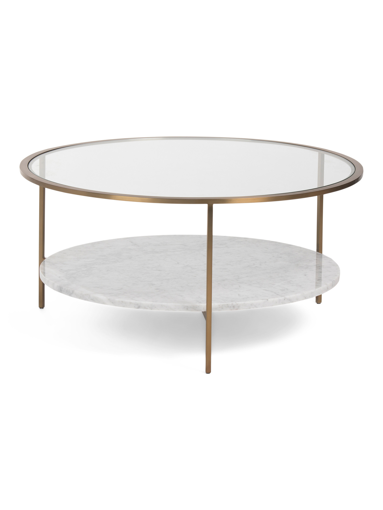 34x16.5 Barlowe Coffee Table With Glass Top And Marble Shelf | TJ Maxx