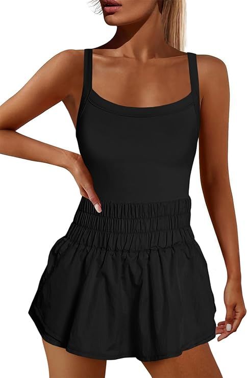 Nirovien Womens Running Skortsie Sleeveless Onesie Athletic Tennis Dresses Workout Mini Dress Exe... | Amazon (US)