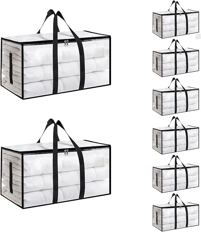 8 Pack-Extra Large Heavy Duty Moving Bags - Waterproof Storage Totes with Handles & Zippers, Fold... | Amazon (US)
