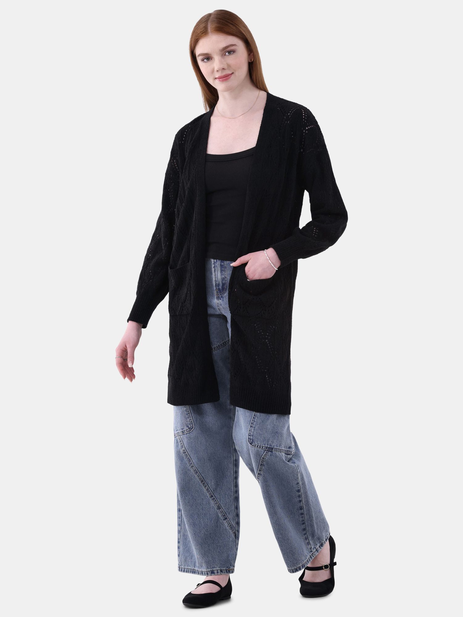 No Boundaries Pointelle Duster Cardigan, Women's and women's Plus Size XXS-2XL | Walmart (US)