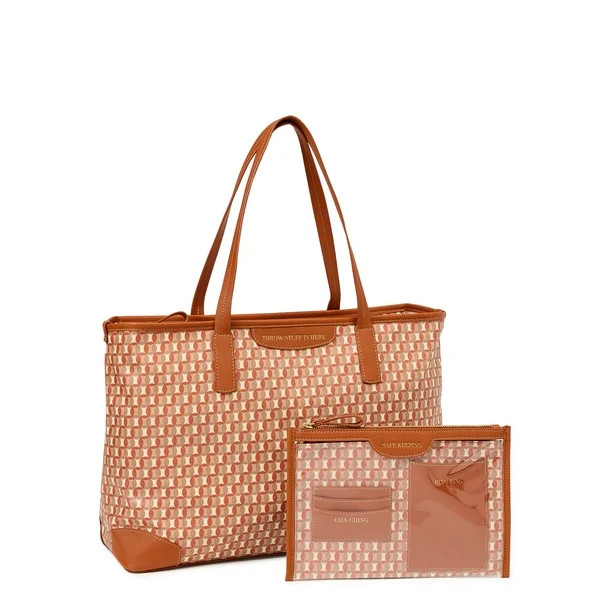 Time and Tru Women’s Sustainable Signature Tote and Pouch Set, 2-Piece - Walmart.com | Walmart (US)